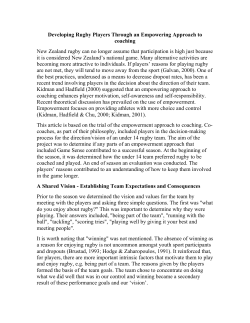 Developing Rugby Players Through an Empowering Approach to