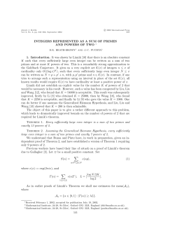 INTEGERS REPRESENTED AS A SUM OF PRIMES AND POWERS