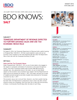 TENNESSEE DEPARTMENT OF REVENUE EXPECTED TO