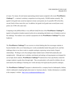 FOR IMMEDIATE RELEASE [Month] 2014 [A team, Two teams