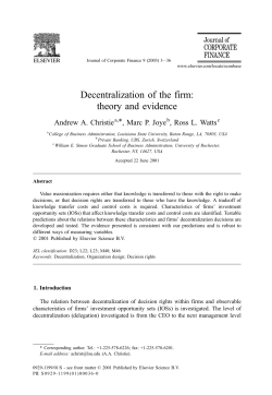 Decentralization of the firm: theory and evidence, Journal