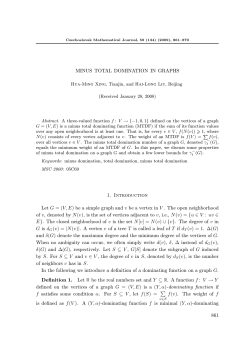MINUS TOTAL DOMINATION IN GRAPHS 1. Introduction Let G = (V