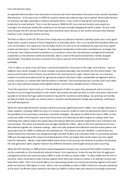 From the Directors Desk As expected there has been much