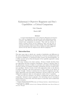 Kahneman`s Objective Happiness and Sen`s Capabilities: a Critical