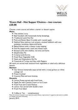 Vicars Hall - Hot Supper Choices – two courses