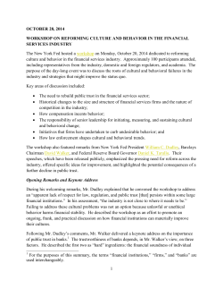 1 OCTOBER 28, 2014 WORKSHOP ON REFORMING CULTURE