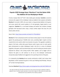 Popular iOS&reg; Strategy Game `Wartime X` Just Got