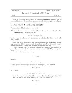 Lecture 9: Understanding Null Space 1 Null Space: A Motivating