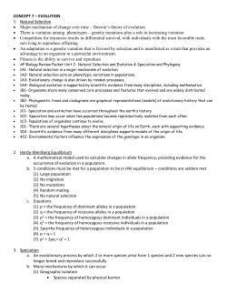 CONCEPT 7 &ndash; EVOLUTION Natural Selection Major mechanism of