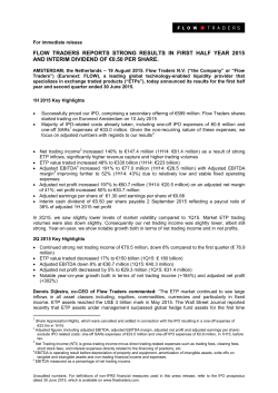 flow traders reports strong results in first half year 2015 and interim