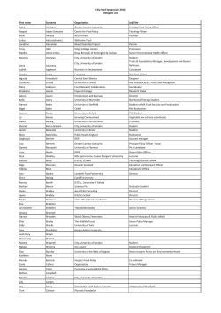 City Food Symposium 2016 Delegate List First name Surname