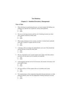 Test Database Chapter 8 &ndash; Statistical Inventory Management True or