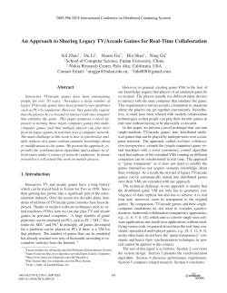 An Approach to Sharing Legacy TV/Arcade Games for