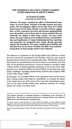 THE EXPERIENCE FACTOR IN FOREIGN MARKET ENTRY