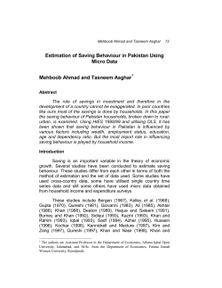 Estimation of Saving Behaviour in Pakistan Using Micro Data