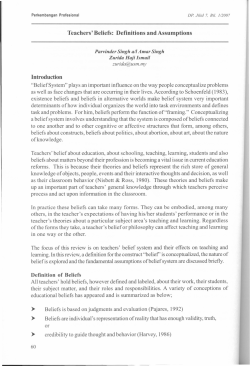 Teachers` Beliefs: Definitions and Assumptions Introduction