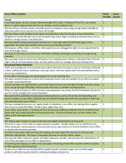 Green Office Checklist Points Possible Points Earned Energy In our