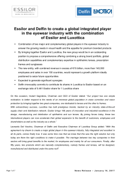 Essilor and Delfin to create a global integrated player in the eyewear
