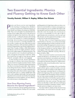 Two Essential Ingredients: Phonics and Fluency Getting to Know