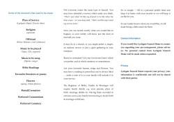 Place of Service Religion Officiant Music to be played Music to be