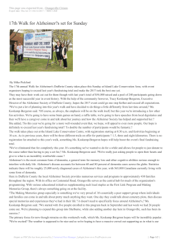 17th Walk for Alzheimer?s set for Sunday