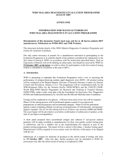 Annex 1: Information for Manufacturers on WHO Malaria Diagnostics
