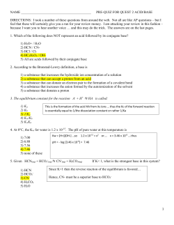 NAME PRE-QUIZ FOR QUEST 2 ACID/BASE DIRECTIONS: I took a