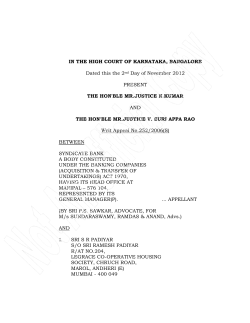 IN THE HIGH COURT OF KARNATAKA, BANGALORE Dated this