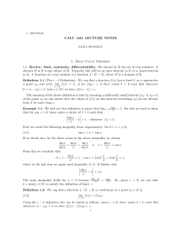 CALC 1501 LECTURE NOTES 1. Mean Value Theorem 1.1. Review