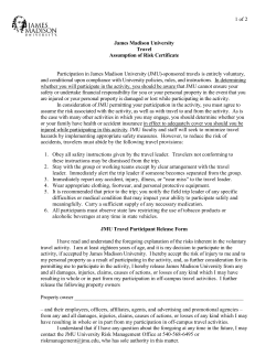 1 of 2 James Madison University Travel Assumption of Risk