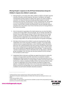 Missing People`s response to the All Party Parliamentary Group for