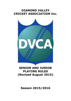 DIAMOND VALLEY CRICKET ASSOCIATION Inc. SENIOR AND