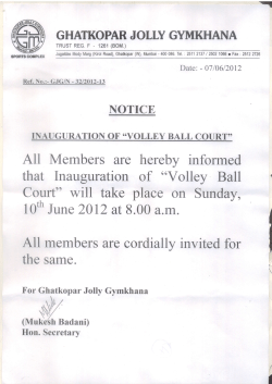 A11 Members are hereby informed that Inauguration of "Volley Ball