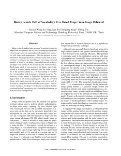 Binary Search Path of Vocabulary Tree Based Finger Vein Image