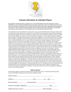 Insurance Disclaimer for Individual Players Release Waiver Address: :