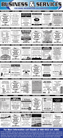 For More Information call Claudia at 688e5522 ext