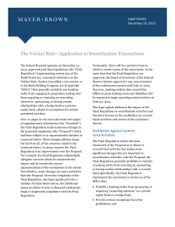 The Volcker Rule&mdash;Application to Securitization