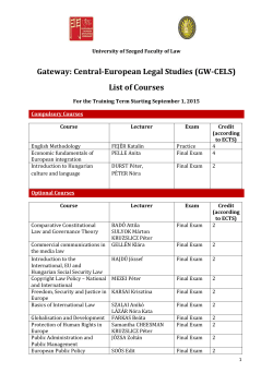 University of Szeged Faculty of Law Gateway: Central