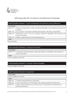 Initial Specialty Set: Emotional and Behavior Disorders
