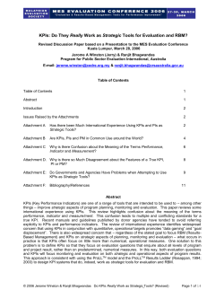 KPIs: Do They Really Work as Strategic Tools for Evaluation and RBM