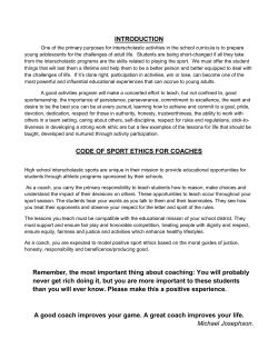 INTRODUCTION CODE OF SPORT ETHICS FOR COACHES