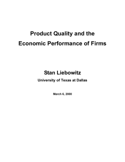 Product Quality and the Economic Performance of Firms