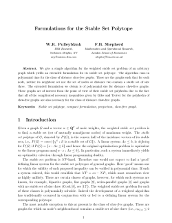 Formulations for the Stable Set Polytope 1 Introduction