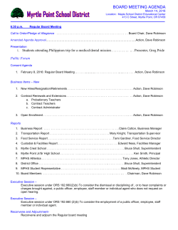 BOARD MEETING AGENDA March 14, 2016 Location: Maple