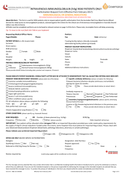 IVIg Authorisation Request for Immunological or General Indications