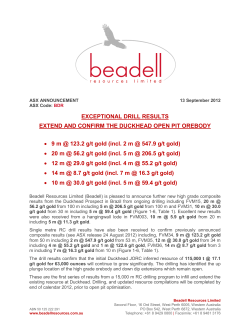EXCEPTIONAL DRILL RESULTS EXTEND AND CONFIRM THE