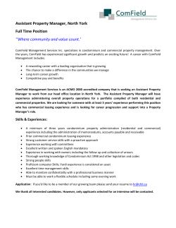 Assistant Property Manager, North York Full Time Position ``Where