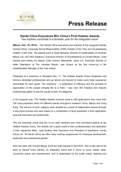 Sands China Executives Win China`s First