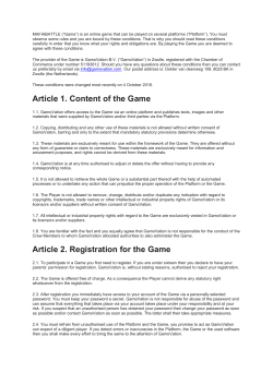 Article 1. Content of the Game Article 2. Registration for