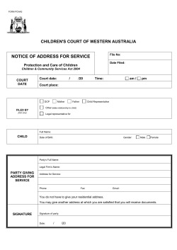 Address for Service - Children`s Court of Western Australia
